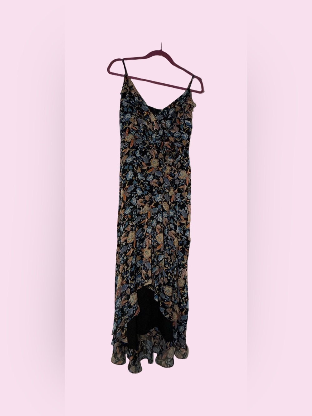 Express Floral Black Slip Dress with Blue and Brown Print